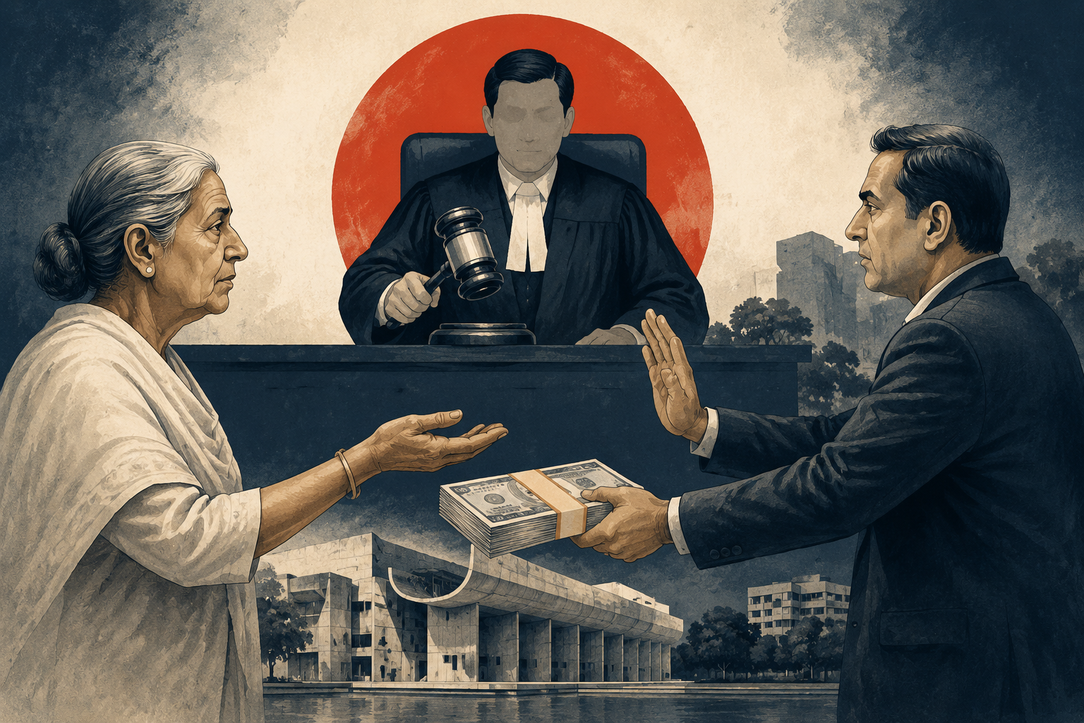 Editorial illustration of a Chandigarh property refund dispute under consumer review