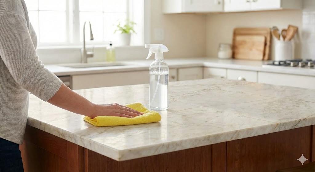 how to clean quartzite countertops specific real-world editorial scene