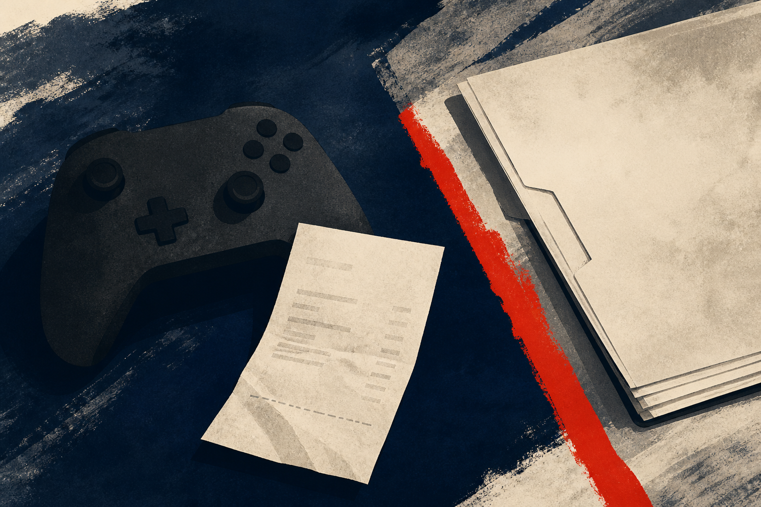 Editorial illustration of a consumer refund question involving a game purchase and an unverified legal claim.